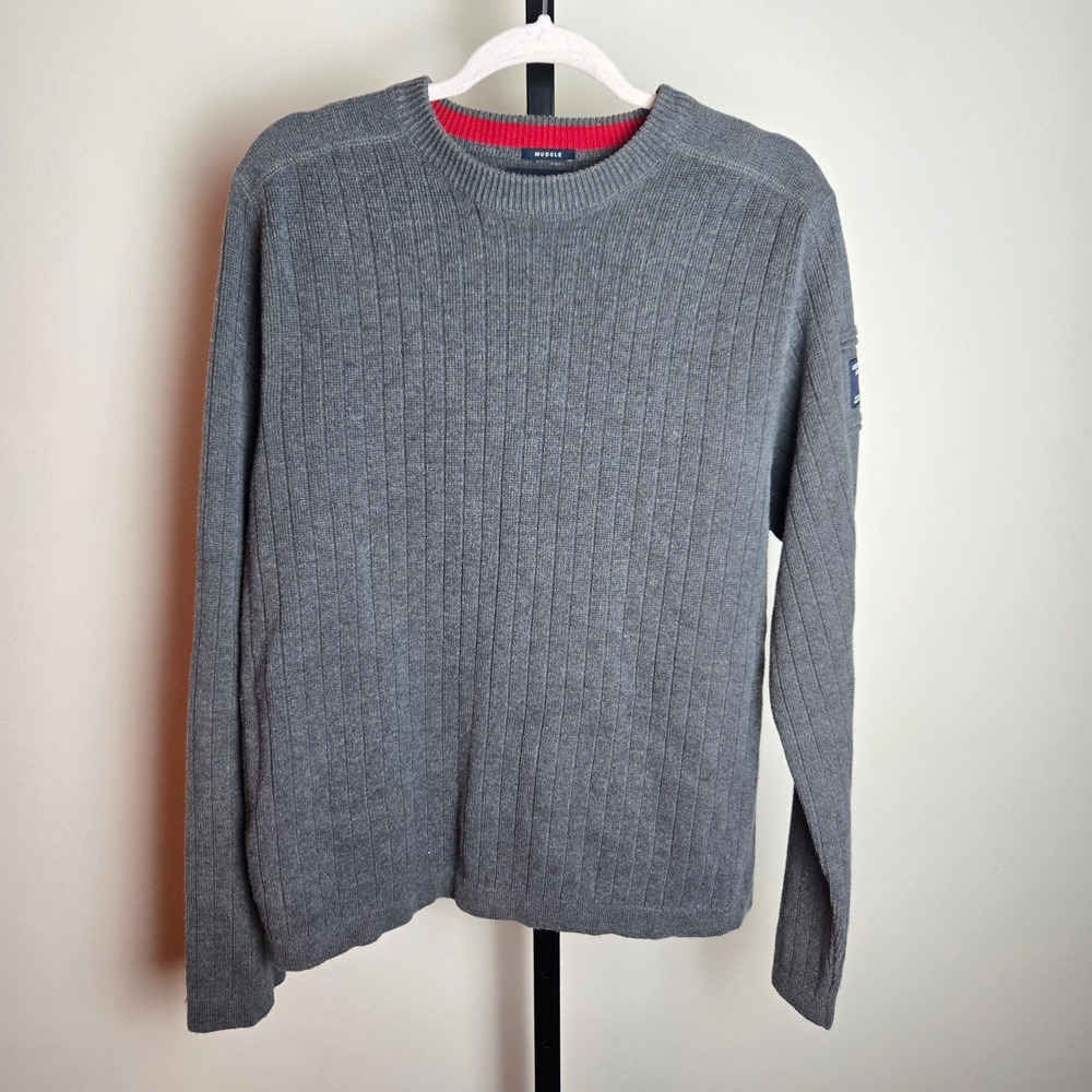 Y2K Vintage Abercrombie and Fitch Muscle Gray Ribbed Crewneck Sweater XL Logo